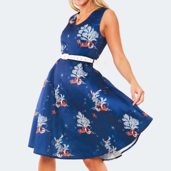 Voodoo Vixen Sea Print Flare Dress - Picture 1 of 8